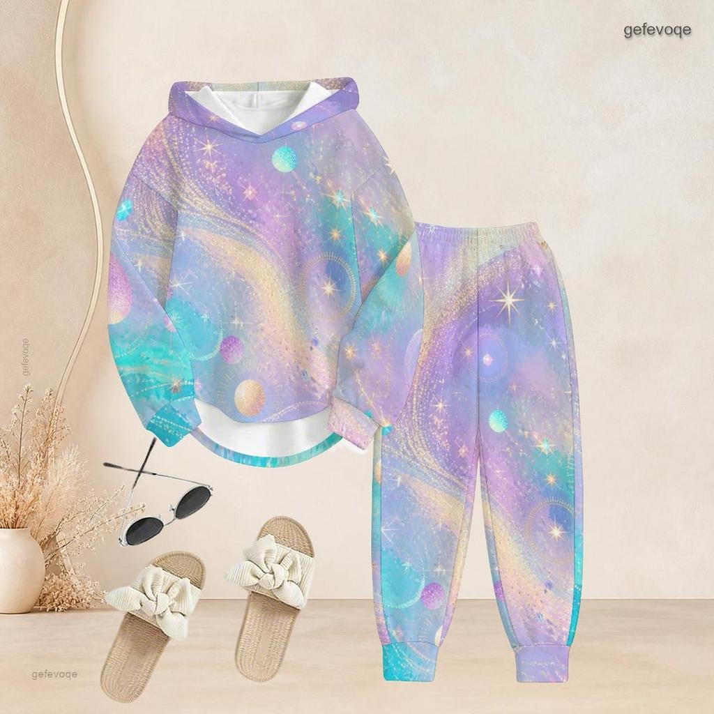 Women Plus Size Gem Heart Printed Two Piece Set Long Sleeve Hooded Top Cuffed Pants