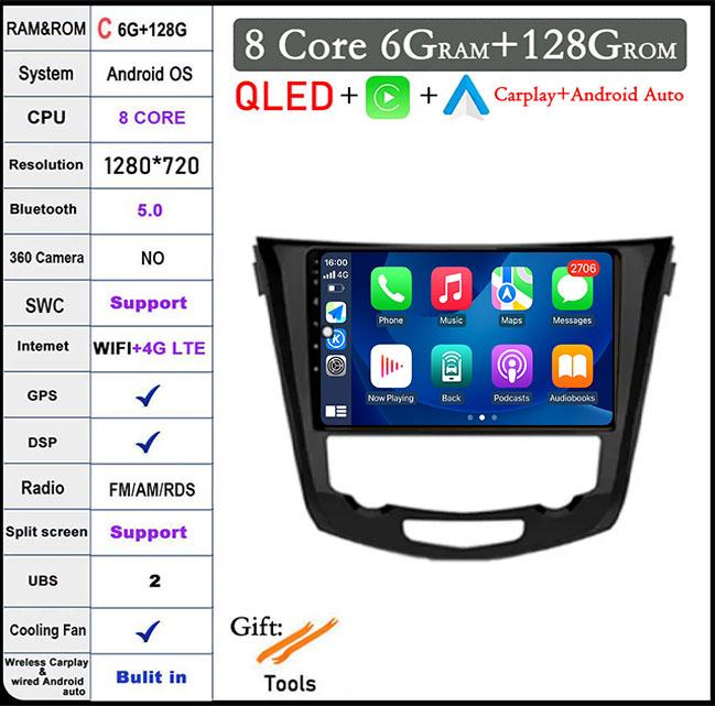 10" DSP For Nissan Qashqai J11 Nissan X trail T32 2014 - 2017 Android 14 Car Multimedia Radio Carplay GPS Navigation