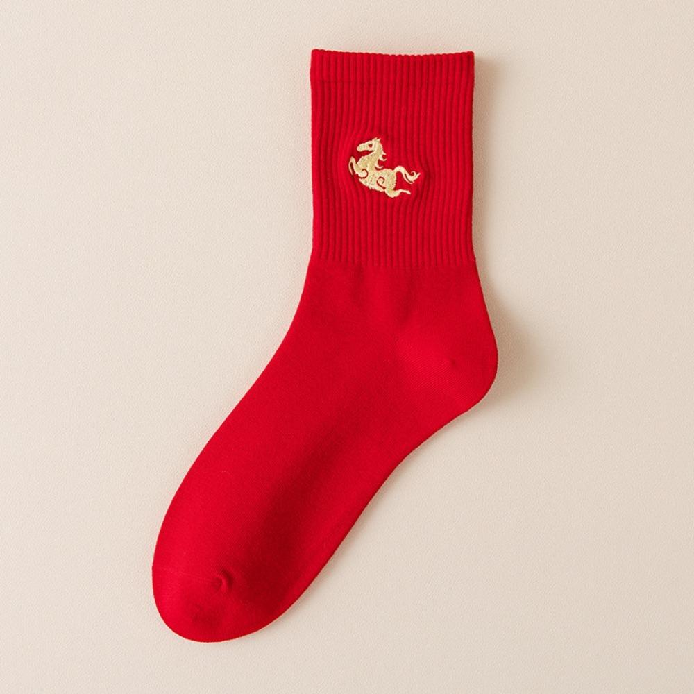Comfortable New Year Cotton Socks Soft Horse Year Socks Zodiac Animal Year Socks  Festive