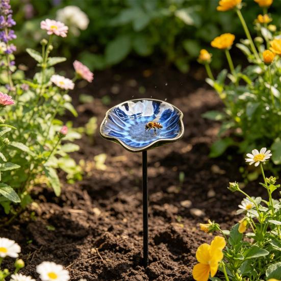 Bienenwassertränke mit Ständer, Schmetterlings-Trinkstation Gartenkunst, Vogeltränke mit Blumen für den Außenbereich, Geschenk für Bestäuber