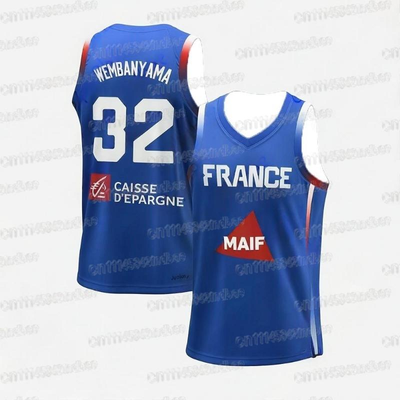 Basketball Jerseys France 34 WEMBANYAMA Jersey Sewing Cheap High Quality Outdoor Sportswear Light Blue FamilyMatching 2026