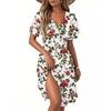 Women's Fashion Short Sleeve Wrap Sundress V-Neck Floral Print Dresses