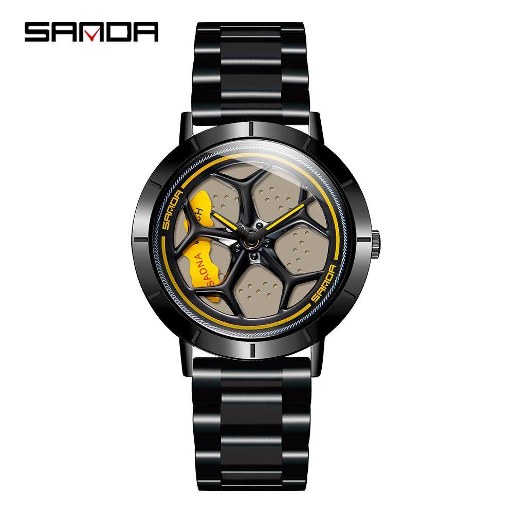 Sanda Men's Trendy Waterproof Quartz Watch with Cool Wheel Design