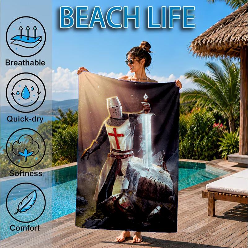 Knights Templar Symbol Beach Towel, Microfiber Beach Towel, Perfect For Pool, Beach, Travel, Home Decor Beach Party Fan Gifts