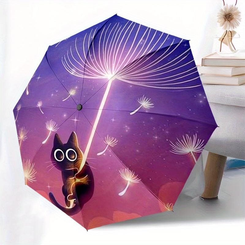 1pc Dandelion Cat Night Sky Umbrella with Plastic Handle,Suitable for All Seasons Home Travel Outdoor UmbrellaM919