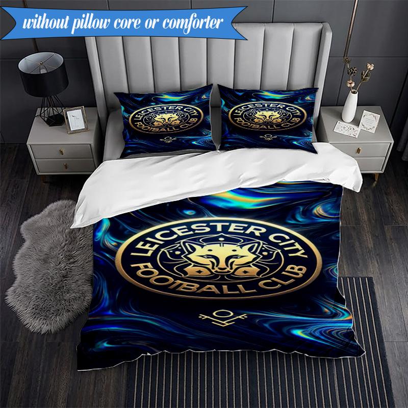 3PCS Leicester City F.C Printed Soft Bedding Set,Including 1pc Duvet Cover And 2pcs Pillowcases Perfect for Bedroom, Dormitory, Fan Gift