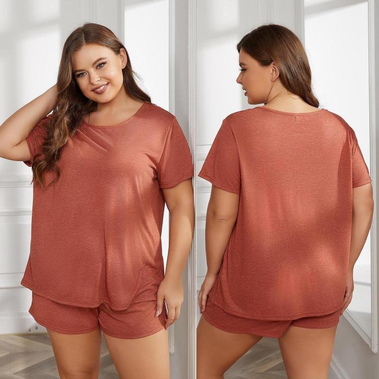 Oversized Summer Pajama Set for Women Plus Size Sleep Lounge Wear Short Sleeve Shirt and Short Pants Round Neck Two Piece
