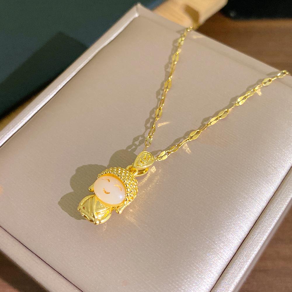 Douyin Gold Buddha Pendant Titanium Steel Necklace for Women - Fashionable Clavicle Chain and Internet Celebrity Accessory