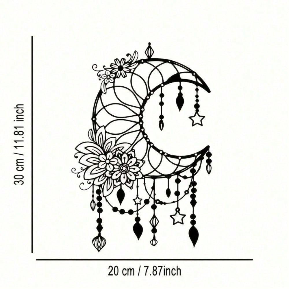 1 Black Iron Elegant Gothic Crescent Moon With Flowers And Pendants Minimalist Metal Wall Art - Modern Home Decor For Bedroom, Living Room,Or Bathroom