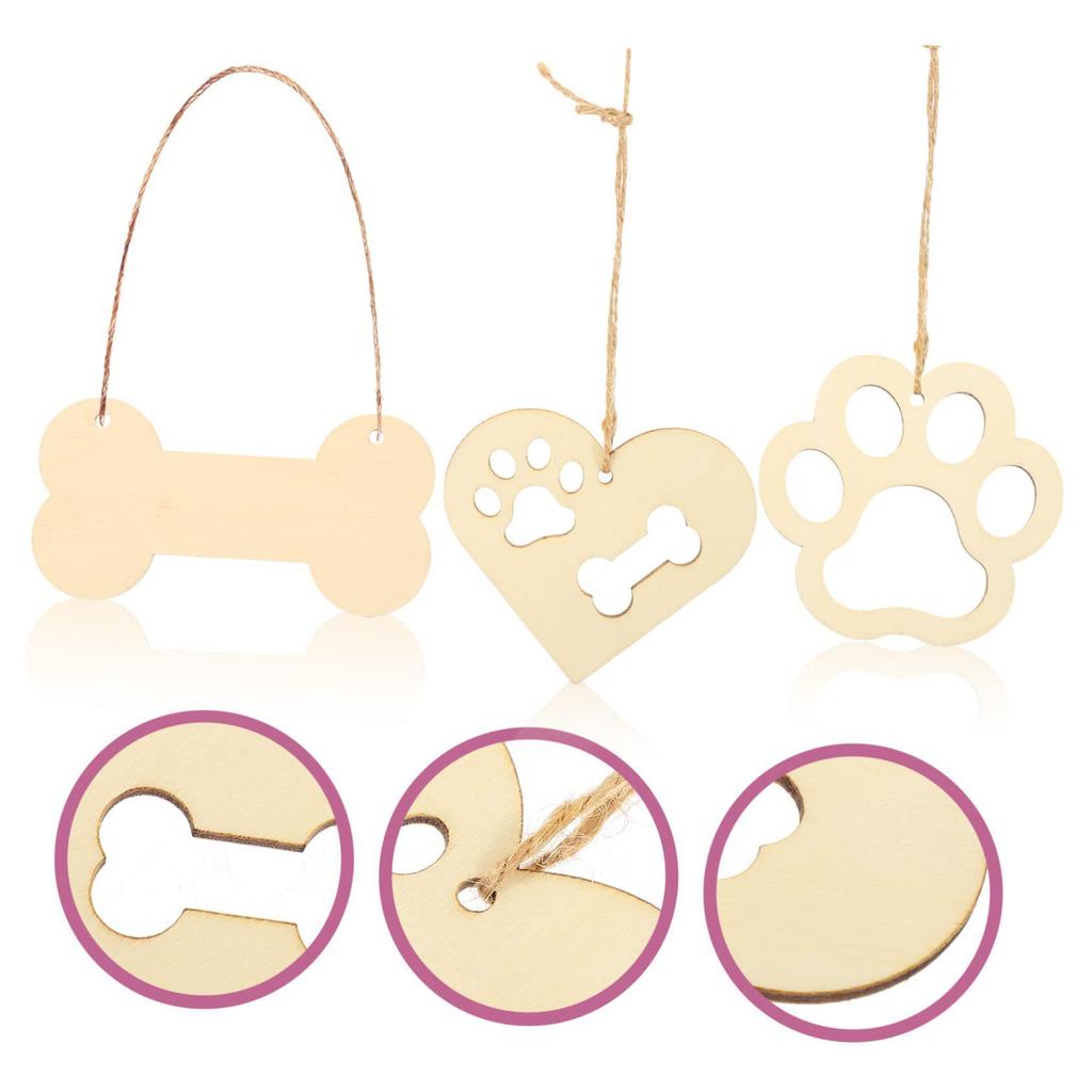 Bone & Paw Print Wooden Ornament Tag for Pet Crafts