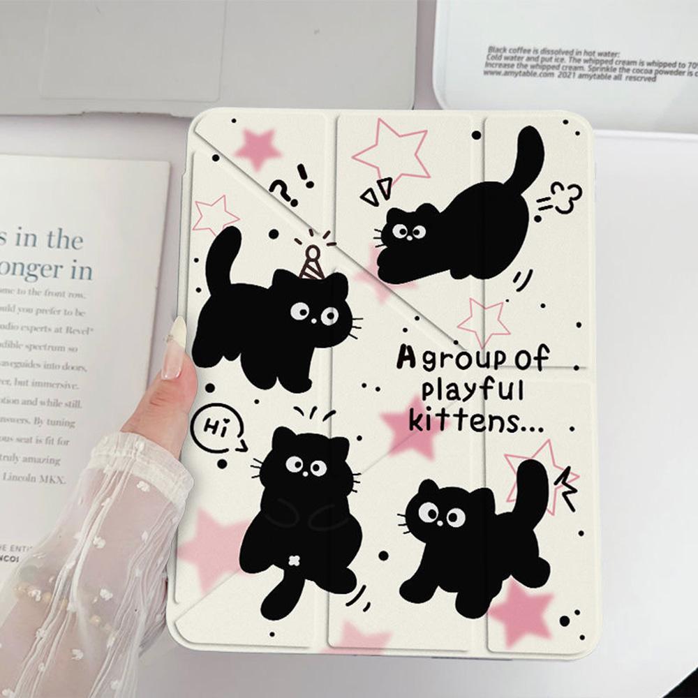 Cute Kitty Y-fold  Stand Cover with Pencil Slot for iPad Pro11 Pro13 Flip Magnetic Folding Stand Cover for Mini 7 Air 5 High Clear Cover