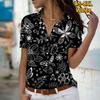2025 Summer New Fashion Women's Plant Printed Short Sleeve V-neck Casual Button-down Shirt Top