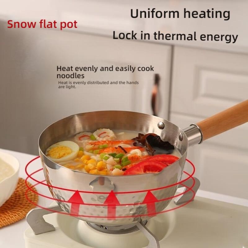20cm Stainless Steel Soup Pot Japanese-Style Snow Pot Wooden Handle Stew Pot Milk Pot Kitchen Cookware Flat Bottom Non-Stick Wok