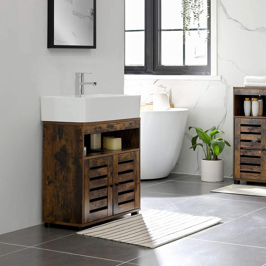 VASAGLE Under Sink Cabinet, Bathroom Vanity Unit, Storage Cupboard, 60 x 30 x 63 cm, with 2 Louvered Doors, Adjustable Shelf, Rustic Brown
