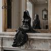 Moderni Ornamenti Statuetta Dea Mietitore Stampa 3D Nero Opaco, Scultura Stile Oscuro, Statua Senza Volto Vestita di Nero Gotica per Scrivania Libreria
