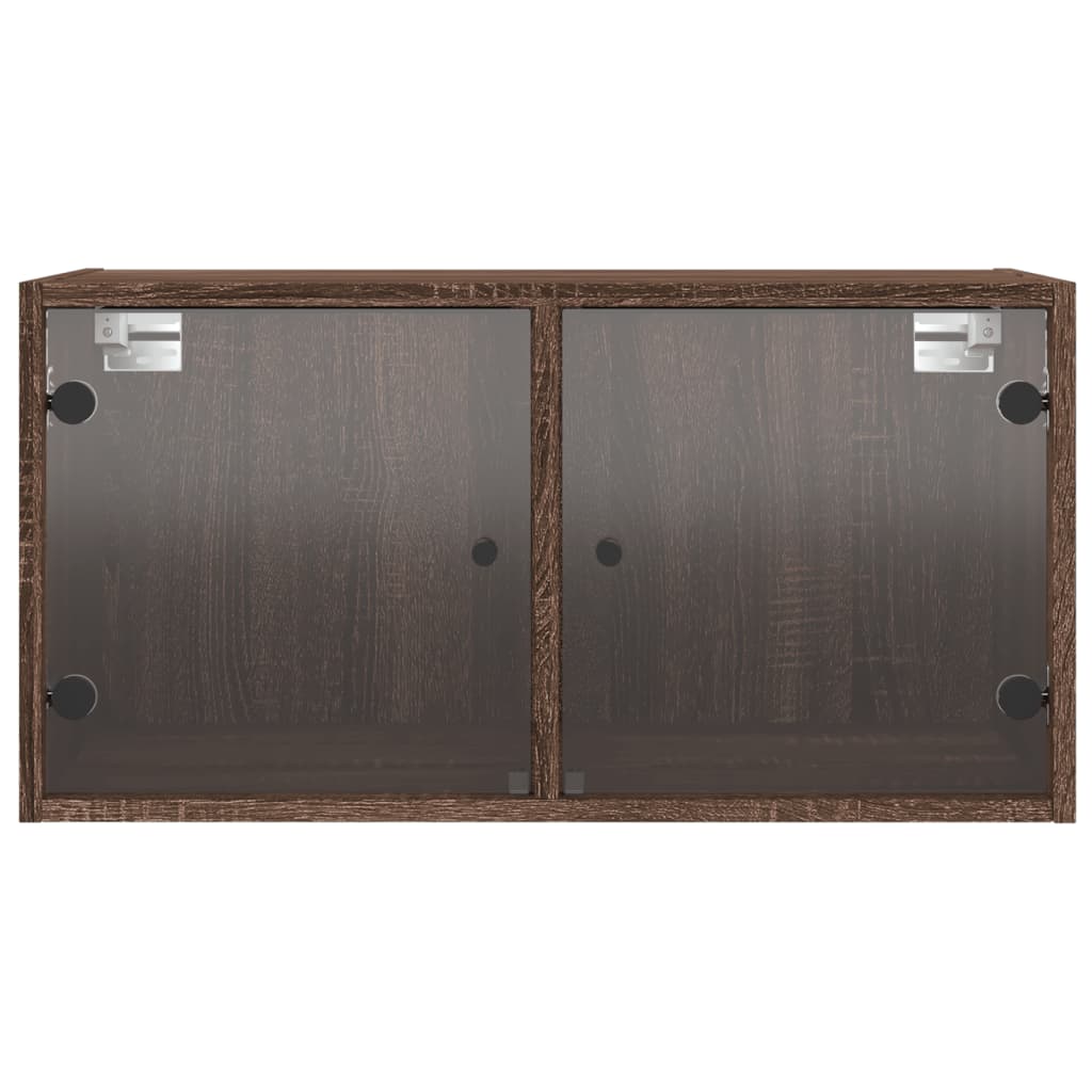 Wall Cabinets with Glass Doors Set of 2 Brown Oak Effect