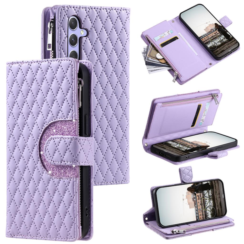 Style 012 for Samsung Galaxy A56 5G Case Zipper Pocket Glitter Leather Phone Cover