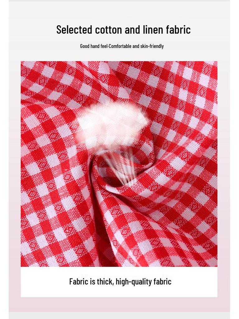 Plaid Long-Sleeve Apron Smock for Adults - Korean Style