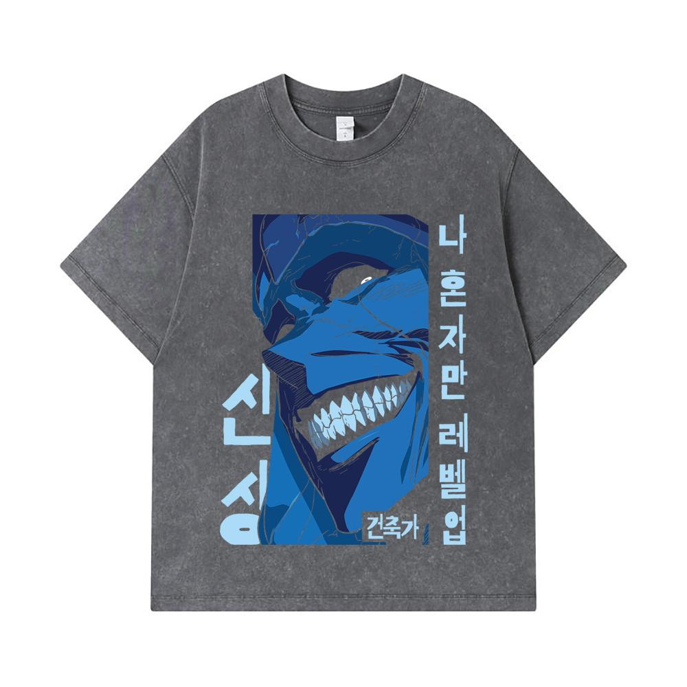275 GSM Washed T-shirts 100% Cotton Solo Leveling V16 Print Unisex Heavy Cotton T Shirt