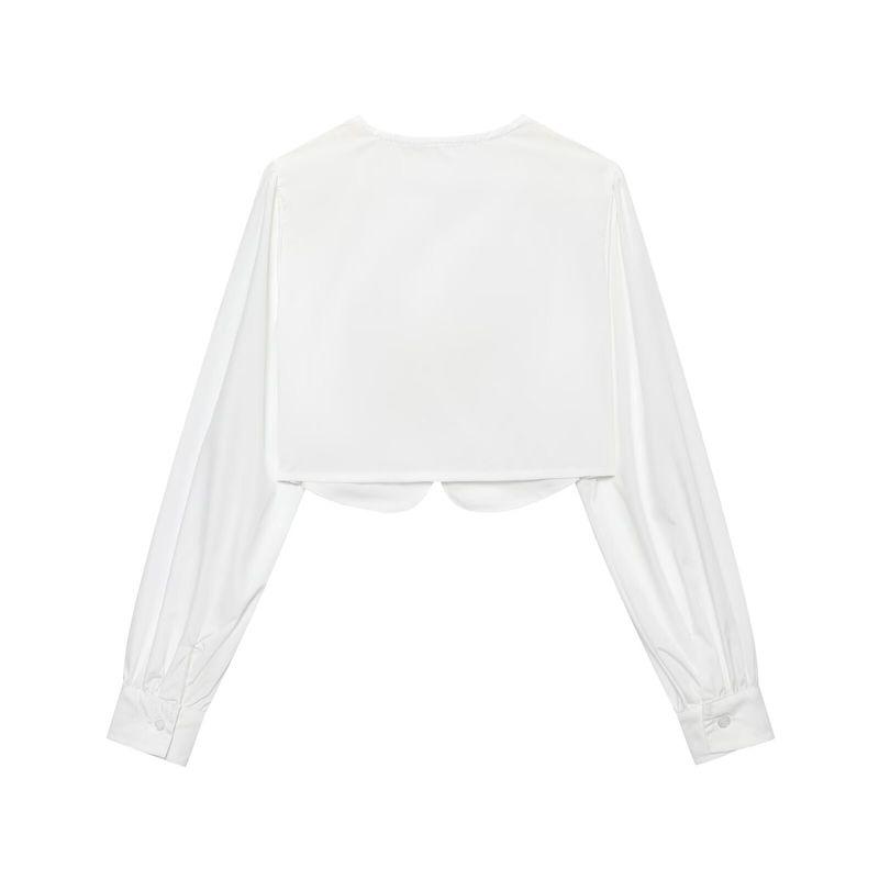 Za New Fall Women's Clothing 2025 Fashion Style French Style Design round Neck Long Sleeves Short Curved Hem Shirt