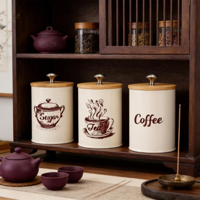 Teas Coffee Candy Container With Bamboos Lid for Kitchen Counter Multifunctional Sealed Storage Jar for Dry Food
