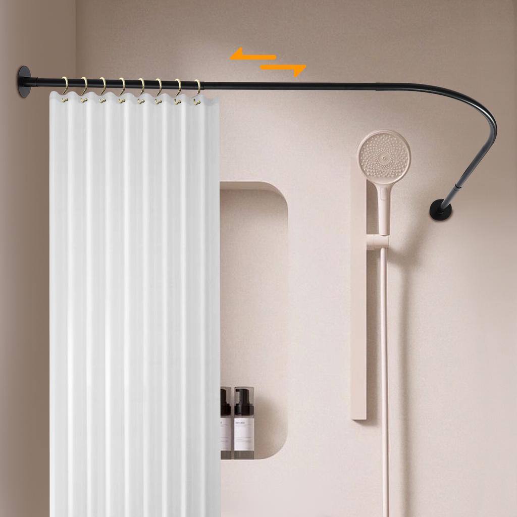 L Shape 72-95x90-130cm Adjustable Angle Rod, Stainless Steel Telescopic Shower Curtain Rail for Bathroom Bathtub, Black