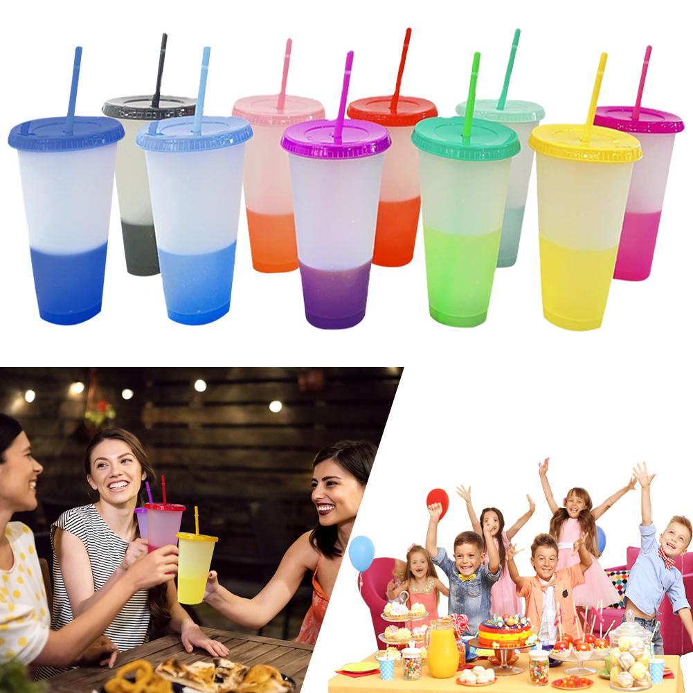 10 Pcs Cold Iced Coffee Cups BPA Free Color Changing Cups Party Funny Tumbler 24 OZ Ice Cold Drinking Cup for Kids Adults Party