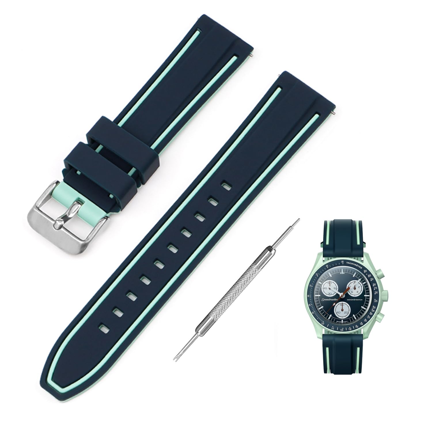 

20 мм ремешок для часов Speedmaster MoonSwatch силиконовый ремешок для часов Swatch и Omega Quick Release с инструментами для замены зеленый синий линия [Jumpsunfun]