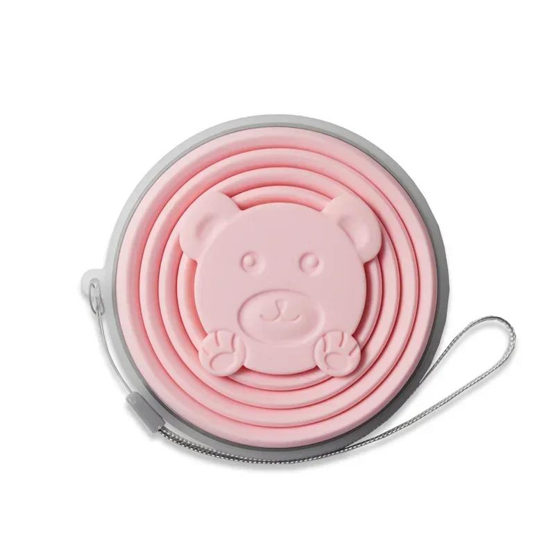 180ml Outdoor Silicone Folding Cup Travel Casual Mug Cartoon Bear Collapsible Reusable Drinking Cup with Lids Retractable Cups