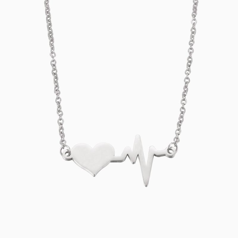 Electrocardiogram Heartbeat Couple Necklace - Stainless Steel Laser Pendant