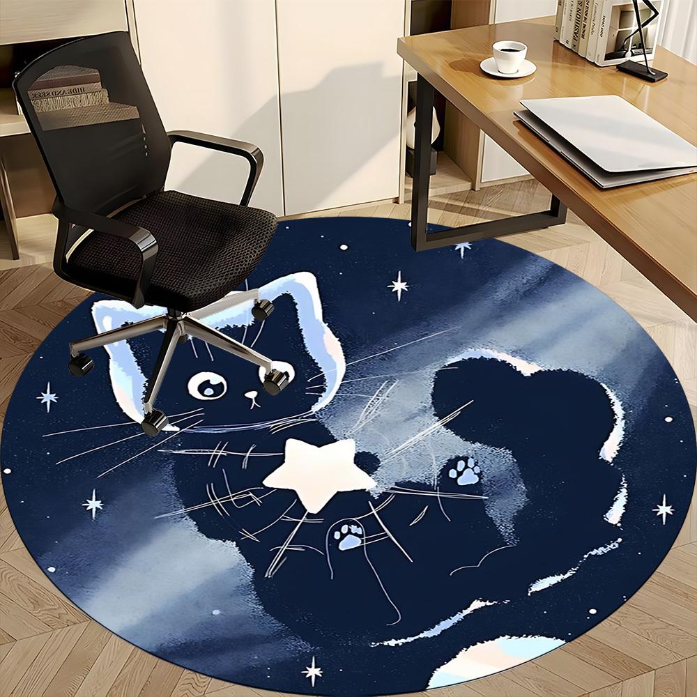1pc Night Space Cat Office Round Area Rug,  Mat Suitable ForOffice, Under Office Chairs Bedroom Living Room Home Decor, Room Deco