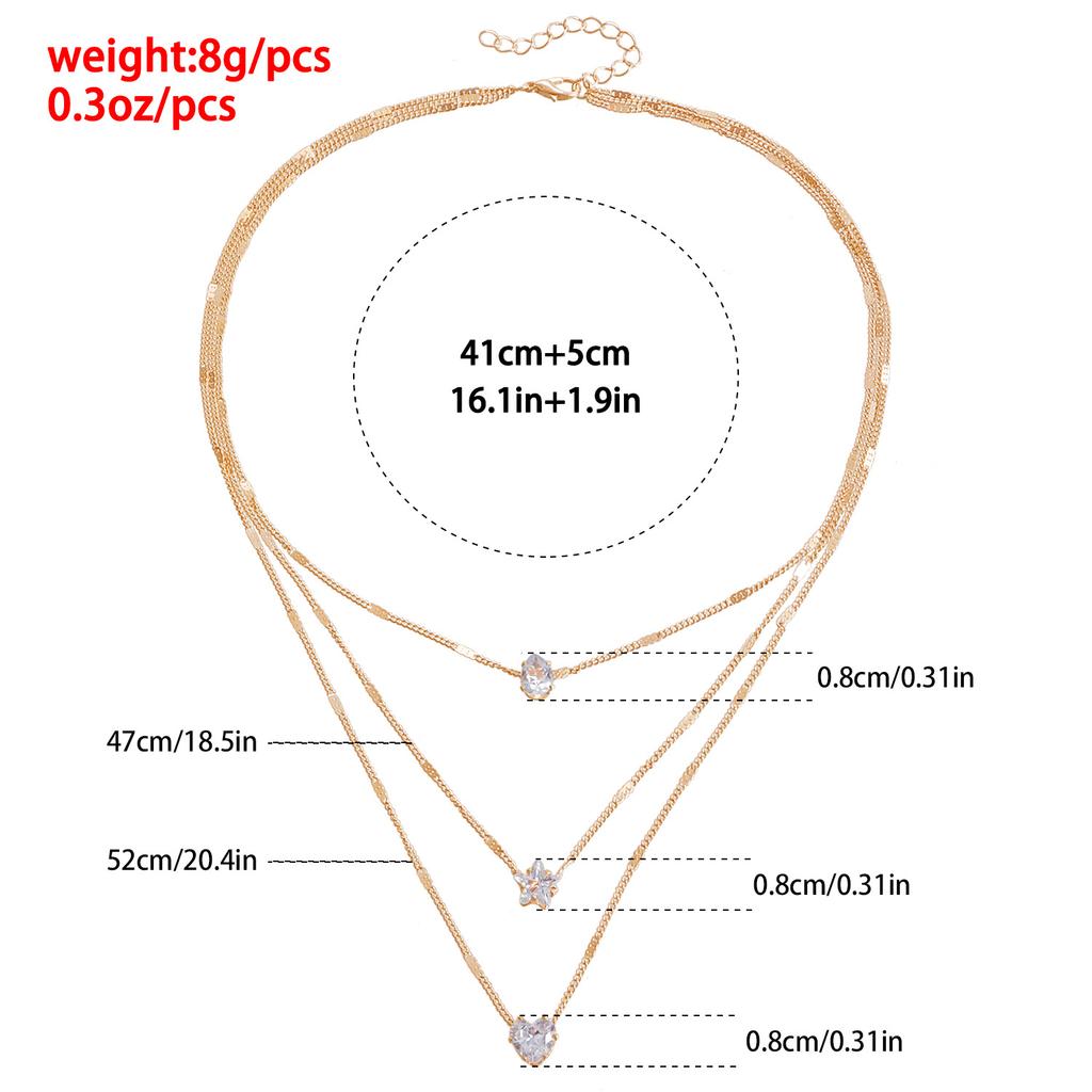 Simple Multi-Layer Pentagram Love Water Drop Pendant Retro Necklace Collarbone Chain Women