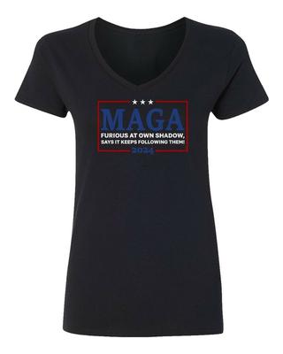 Maga Furious At Own Shadow 2024 Elections Kamala Fans Ladies039 V-Neck Tshirt