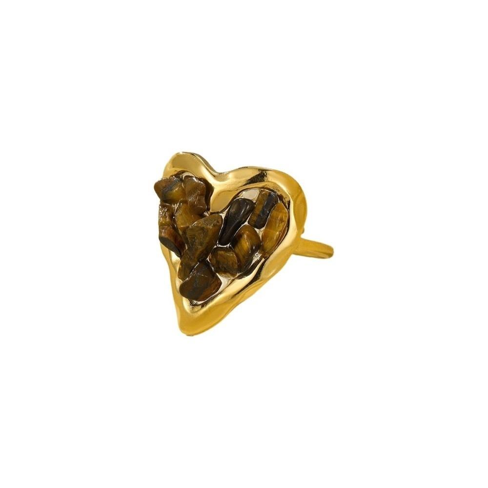 Stainless Steel Heart-shaped Stone Ring Vintage Rhinestone Opening Ring Bohemian Ring Women Men