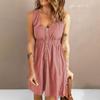 Women's Casual Sleeveless Button Down Dress Summer Elastic Waist A-Line Swing Tank Dresses