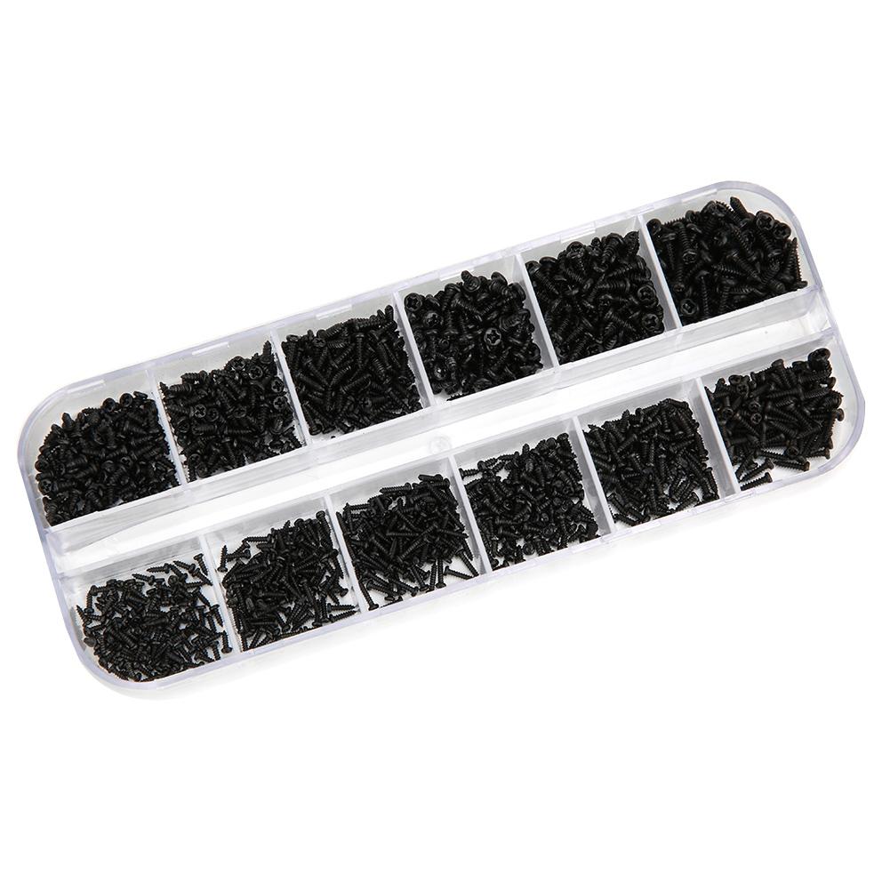 1200Pcs Self Tapping Screw Round Head Silver Black Carbon Steel Fittings M1 M1.2 M1.4 M1.7(1200Pcs Silver Screw Set Box A Type )