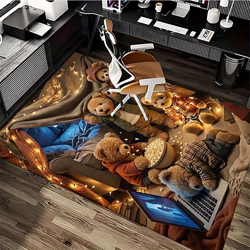 1pc Teddy Bear Plush Toy Office Chair Mat - Anime Cartoon Design, Festive Gift, Non-Slip Carpet for Home Decor, Suitable for All Seasons.C032