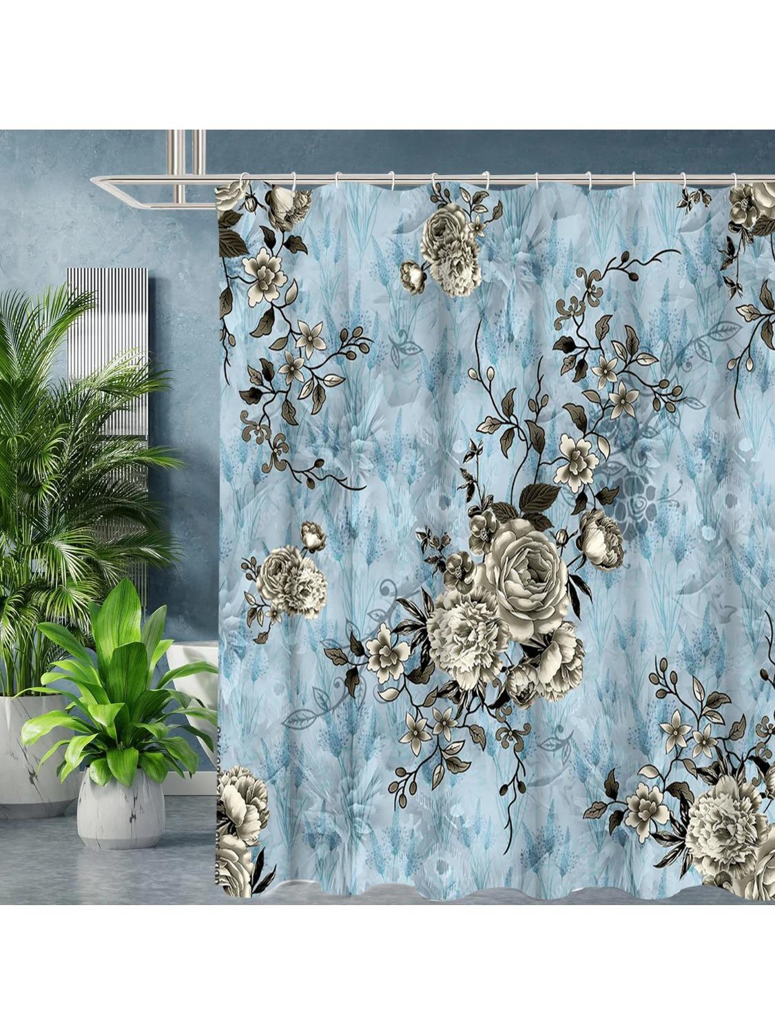 

Vintage Flowers Pattern Bathing Curtain Bathroom Shower Curtain Waterproof With 12 Hooks Home Deco W60H190(CM)-1 Pcs