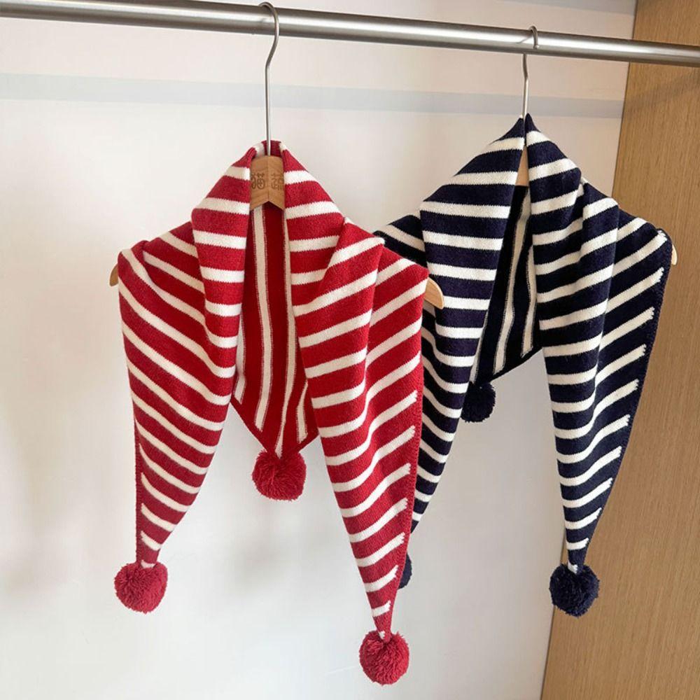 Thicken Triangular Knitted Shawl Long Stripe Scarf Retro Wool Scarf  Autumn Winter