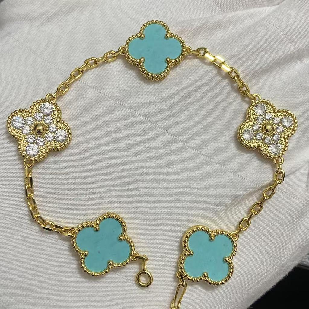 Nuova Versione Bracciale Quadrifoglio Cinque Fiori Agata Rossa Naturale Madreperla Bianca Bracciale da Donna Bracciale Laser