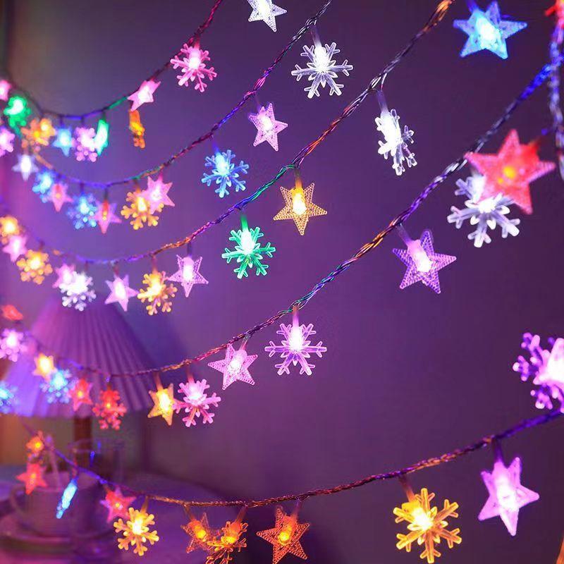 Stars Snowflakes Outdoor Solar Led String Lights Tent Decor For Camping And Party