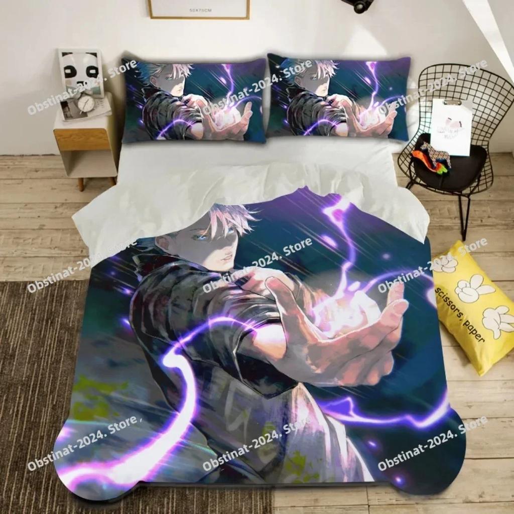 Capa de Edredom 3D Anime Satoru Gojo Japão Famoso Anime Conjuntos de Capa de Edredom Meninos Estampado 3D Sukuna Decoração de Quarto