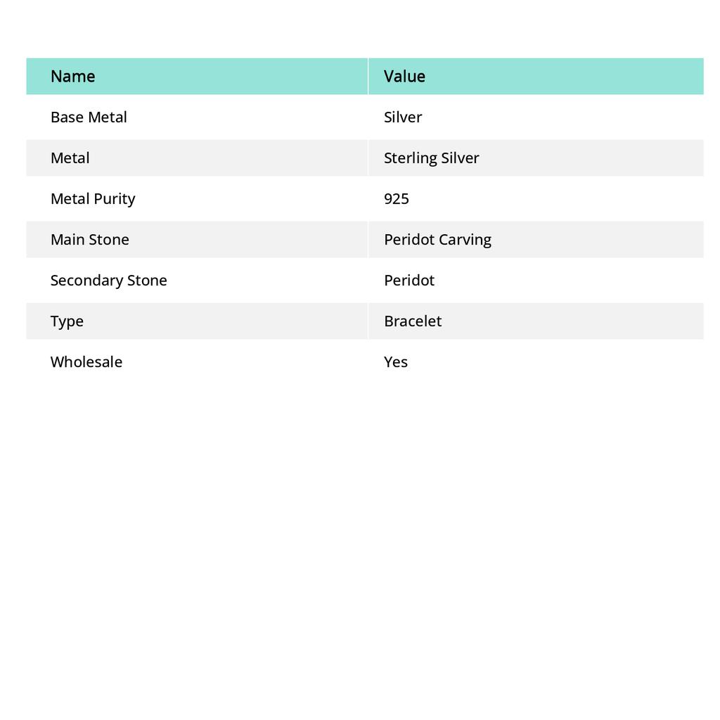 Natural Peridot Carving, Peridot Gemstone 925 Sterling Silver Bracelet 7-8" p5E85