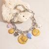 Gold & Silver Stainless Steel Sun, Star, Moon & Heart Pendant Bracelet with Floral Design