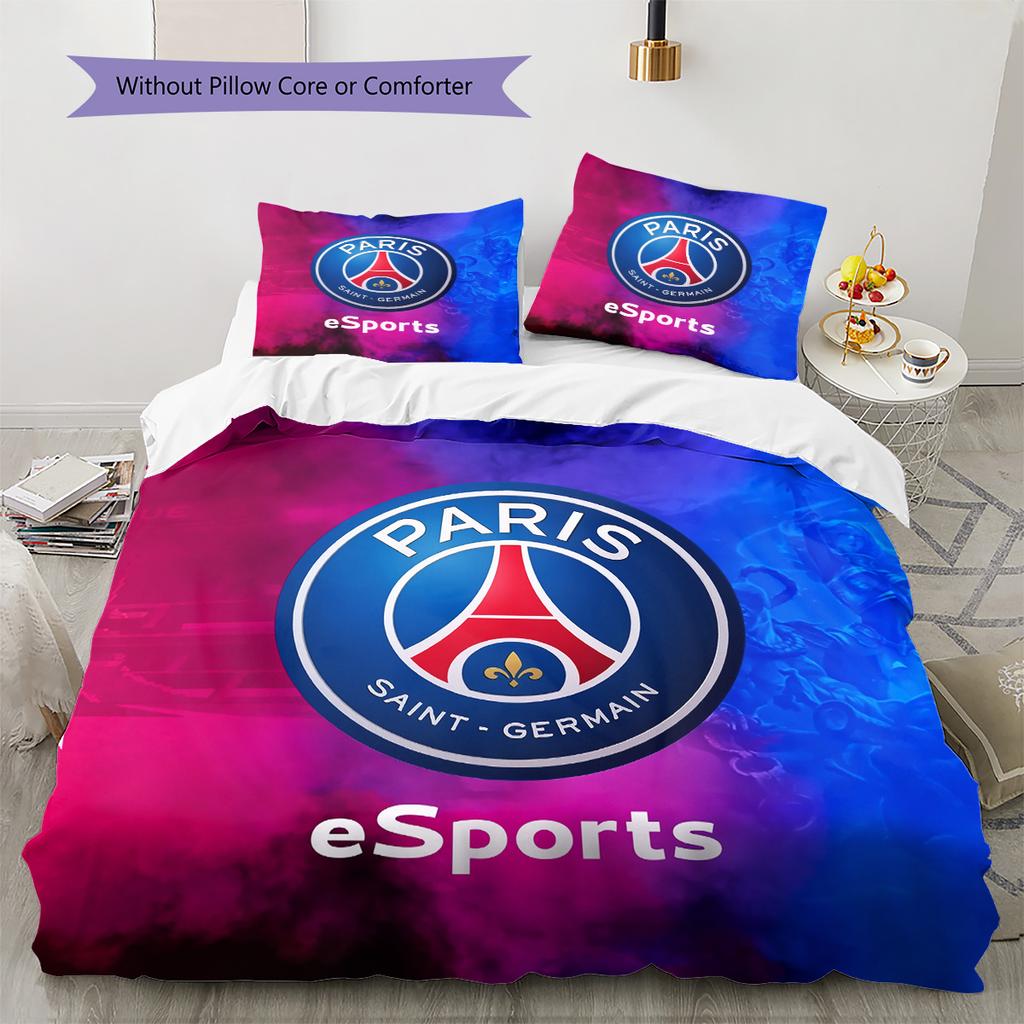 Paris Saint-Germain Fußballclub Muster Bettwäsche Bettdecken-Set Heimdekoration Geschenk (1 Bettbezug + 2 Kissenbezüge (ohne Füllung))