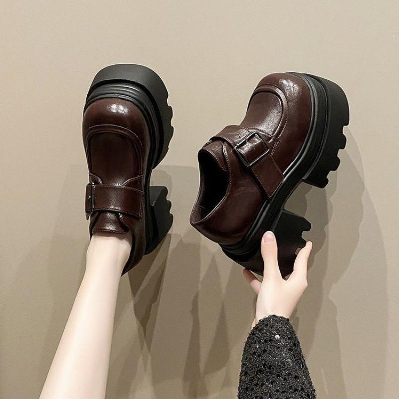 Coarse-leather Women's New Style Versatile Height-increasing Shoes