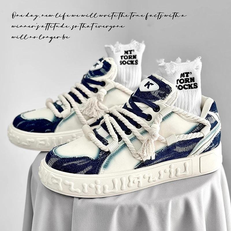 

Fashion New Autumn Men Sneakers Fashion Breathable Leather Strap White Casual Shoes Student Comfort Outdoor Sports Vulcanized Flat Shoes 44 синий