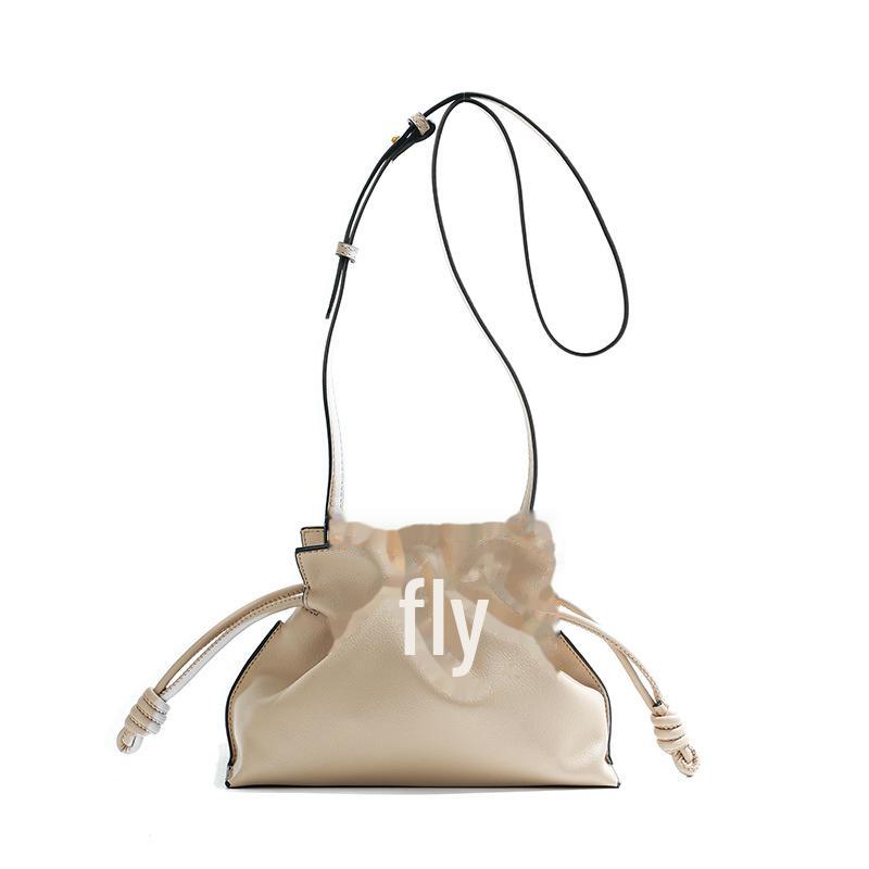 

Классическая сумка-ведро Flamenco Leather Drawstring - Коллекция Осень и Зима, Стиль на одно плечо или через плечо, Модный женский аксессуар бежевый