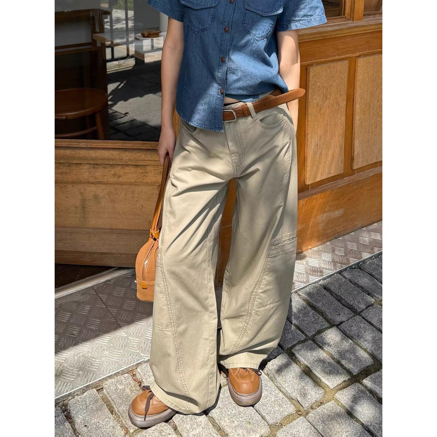 

Women s American Retro High-Waisted Wide-Leg Jeans - 2025 Spring/Autumn Slimming Straight Loose Floor-Length Style S хакі