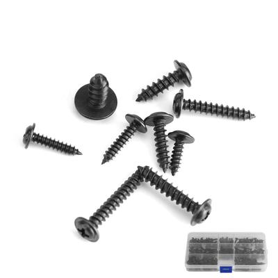 Jonlaki 200pcs Round Hd Tap Screw, Round Hd Tapper Screw Assortment Kit for Wood, Plastic and Soft Metal, Black Carbon Steel